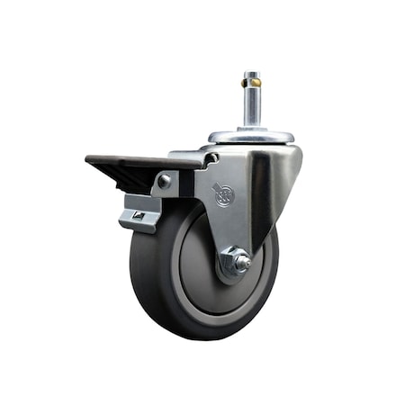 Service Caster 4'' Thermo Rubber Wheel Swivel 7/16'' Grip Ring Stem Caster with Brake SCC-GR20S414-TPRB-PLB-716138